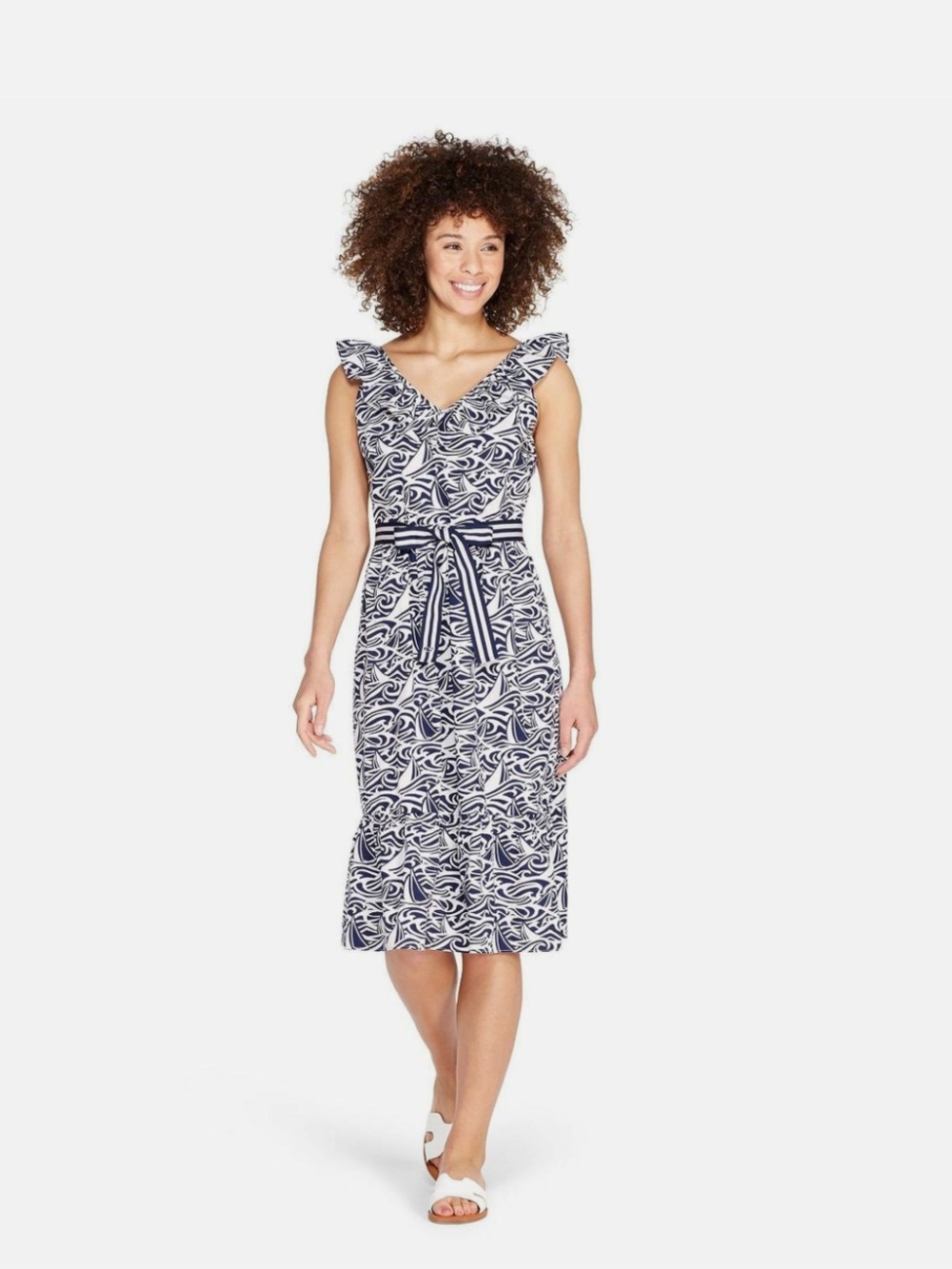 Vineyard Vines collab Target Navy & White Printed Ruffle V-Neck Dress with Belt